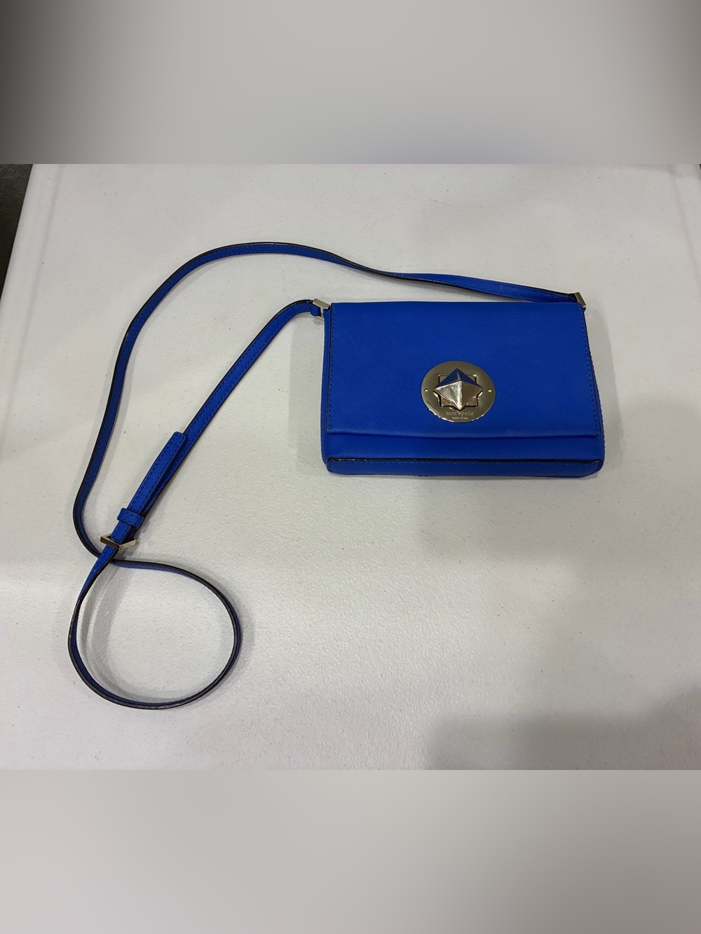 Kate Spade New York Cobalt Blue Leather Crossbody Flap Purse Turnlock 8"x 5"